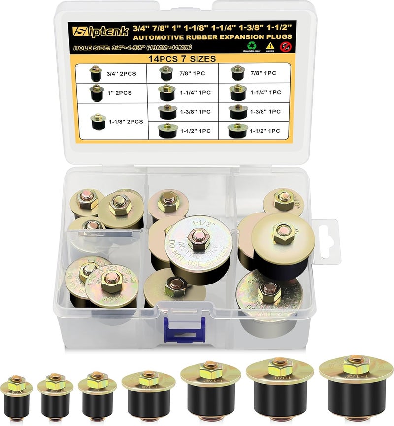 Siptenk 14pcs Freeze Rubber Expansion Plug, 7 Sizes Automotive Rubber Expandable Freeze Plugs Kit 3/4" 7/8" 1" 1-1/8" 1-1/4" 1-3/8" 1-1/2" - Image 1